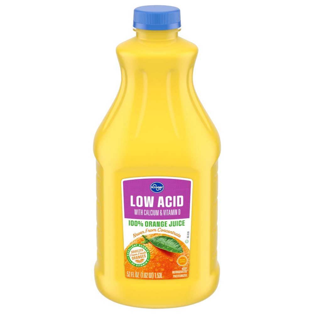 slide 1 of 2, Kroger 100% Orange Juice Low Acid With Calcium & Vitamin D - 52 fl oz, 52 fl oz