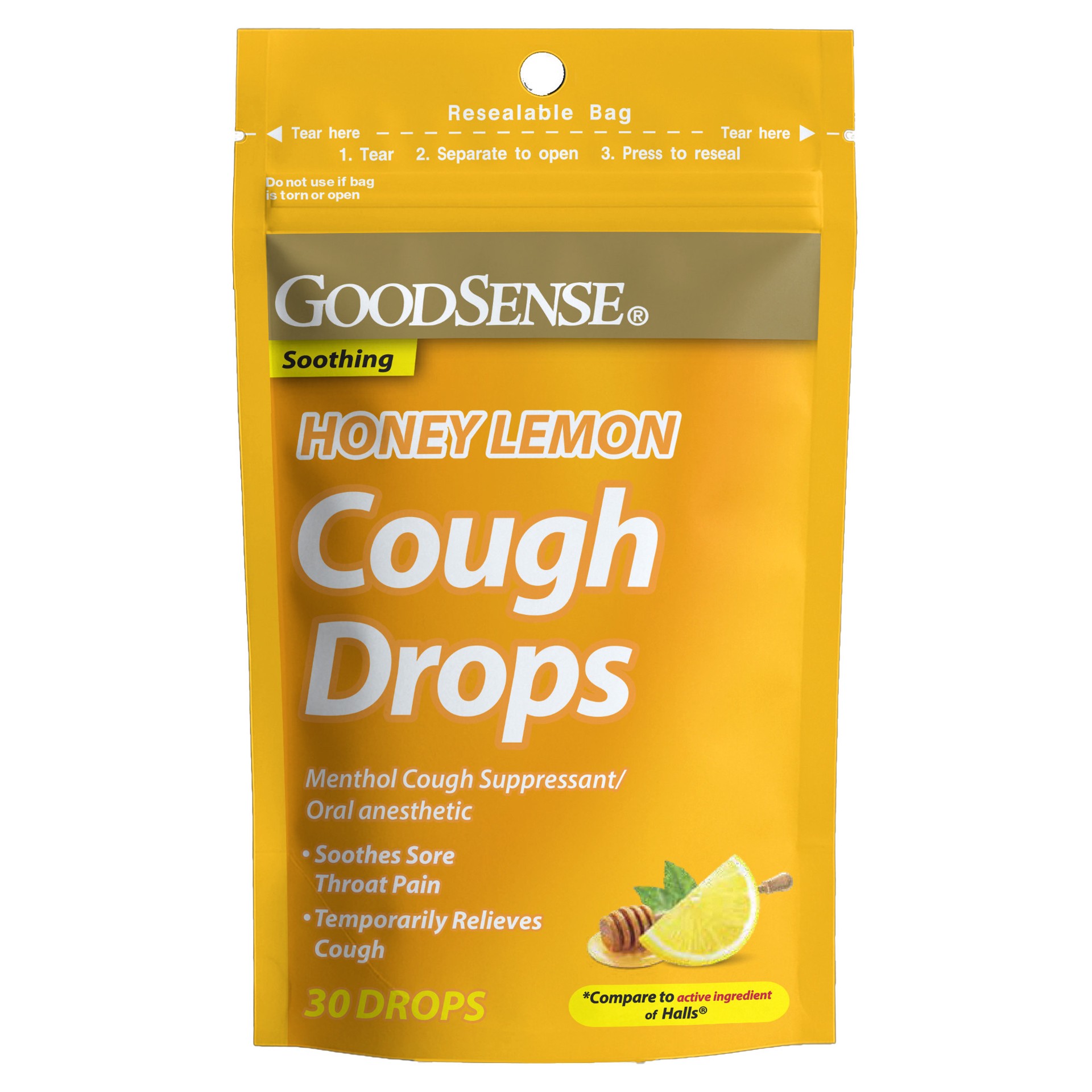 slide 1 of 2, GOOD SENSE GoodSense Cough Drops Honey Lemon 30 Count Bag, 30 ct