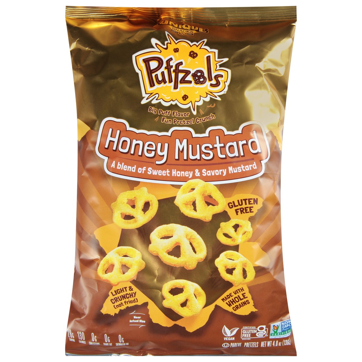 slide 1 of 9, Unique Snacks Puffzols Honey Mustard Pretzels 4.8 oz, 4.8 oz