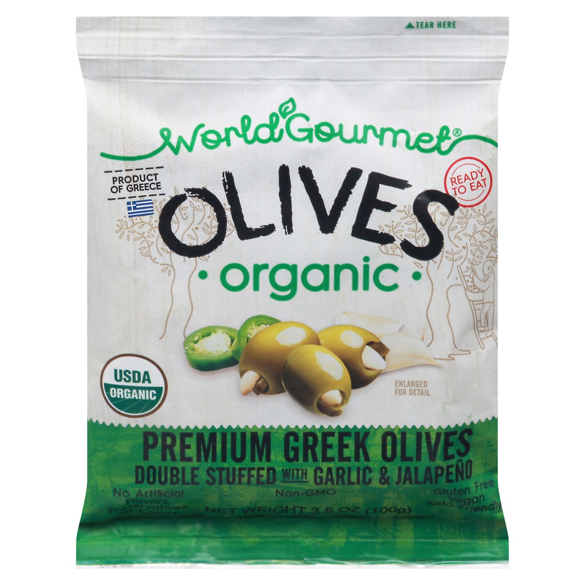 slide 1 of 9, World Gourmet Organic Premium Greek Olives 3.5 oz, 3.53 oz