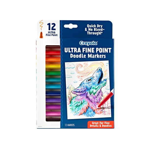 slide 2 of 7, Crayola Doodle & Draw Markers, Ultra Fine Point, Assorted Colors, Pack Of 12 Markers, 12 ct