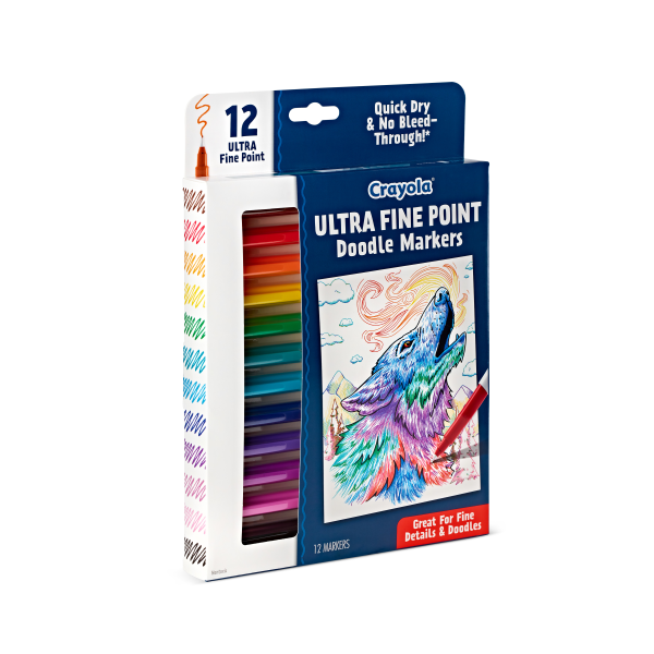 slide 3 of 7, Crayola Doodle & Draw Markers, Ultra Fine Point, Assorted Colors, Pack Of 12 Markers, 12 ct