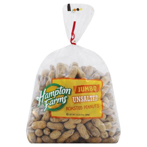 slide 1 of 6, Hampton Farms Jumbo Unsalted Roasted Peanuts, 1.5 lb