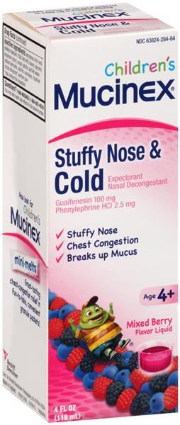 slide 1 of 1, Mucinex Children's Stuffy Nose & Cold Mixed Berry Flavor, 4 fl oz