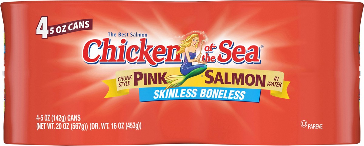 slide 5 of 8, Chicken of the Sea Wild Caught Alaskan Pink Salmon, Skinless & Boneless 4-5 oz cans, 4 ct; 20 oz