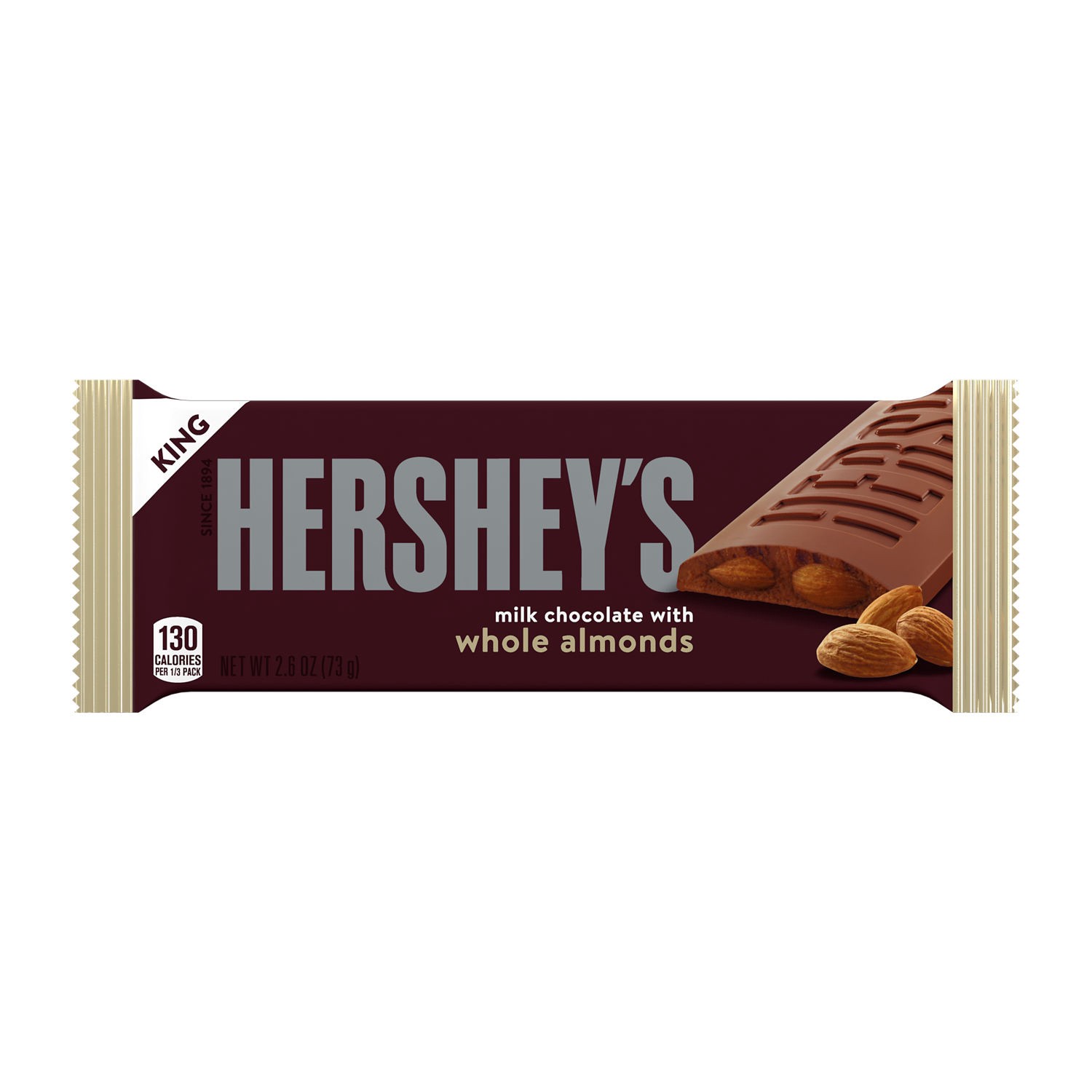 slide 1 of 1, Hershey's Milk Chocolate with Whole Almonds King Size, Candy Bar, 2.6 oz, 2.6 oz