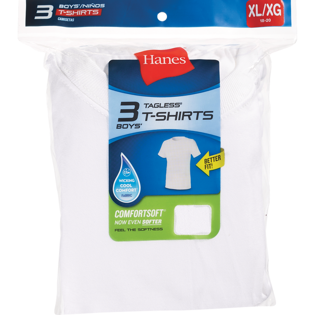 slide 1 of 1, Hanes Boys White Crew Xl, 3 ct