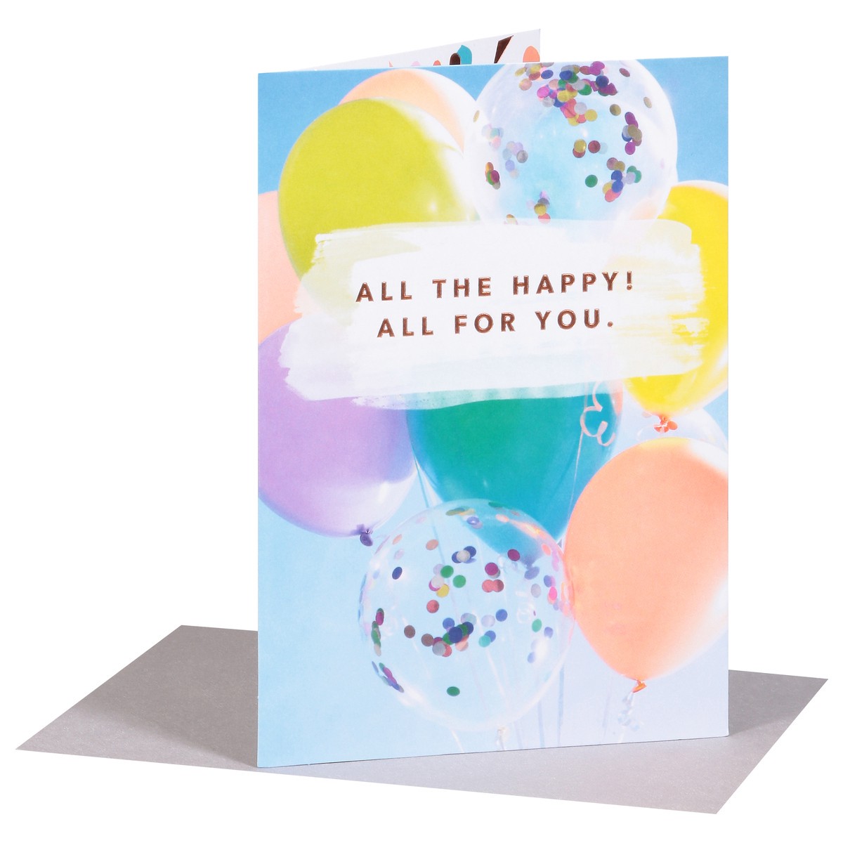 slide 5 of 9, American Greetings Make a special person feel wonderful on their birthday with this fun and festive card! The design features party balloons that are perfect for getting a celebration started. Copper foil embellishments add style, while the simple “Happy Birthday” on the inside is complemented by colorful confetti. There''s also plenty of room to add your own personal thoughts and make this cool card even more unique!, 1 ct