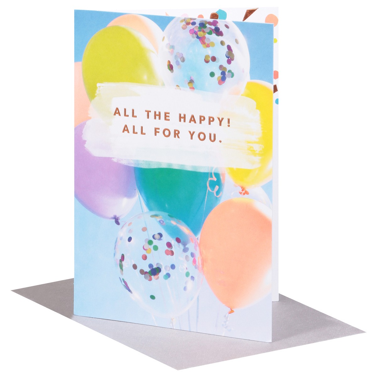 slide 4 of 9, American Greetings Make a special person feel wonderful on their birthday with this fun and festive card! The design features party balloons that are perfect for getting a celebration started. Copper foil embellishments add style, while the simple “Happy Birthday” on the inside is complemented by colorful confetti. There''s also plenty of room to add your own personal thoughts and make this cool card even more unique!, 1 ct