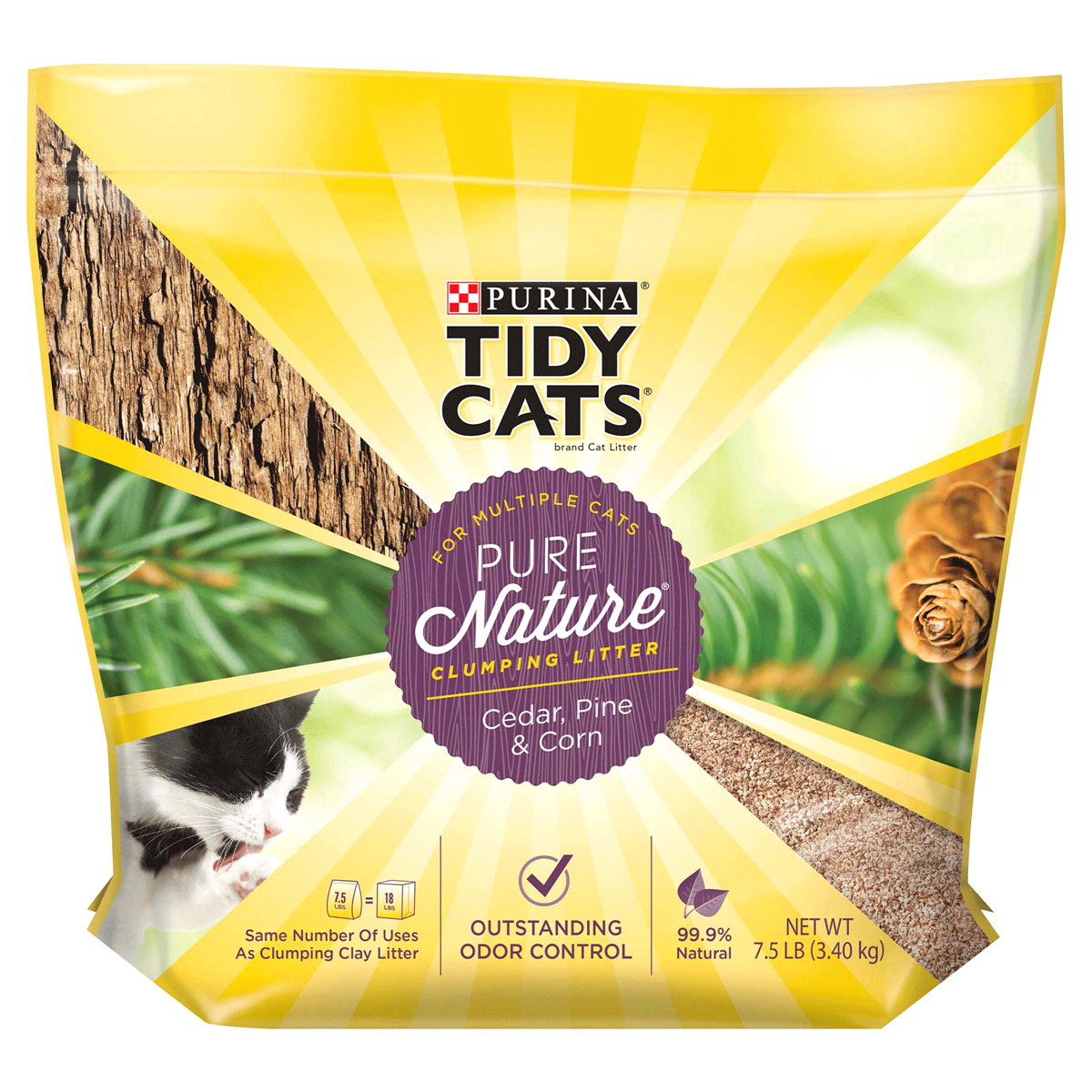 slide 1 of 1, Tidy Cats Natural Clumping Cat Litter, Pure Nature Cedar, Pine & Corn Cat Litter, 7.5 lb