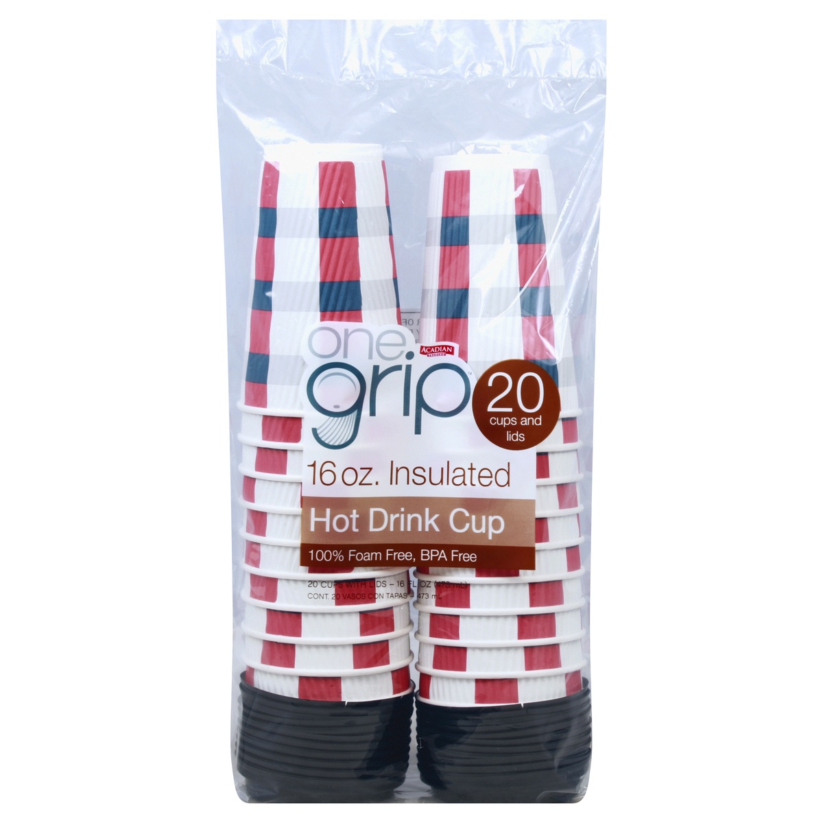slide 1 of 1, Acadian Trading 16 oz One Grip Cups With Lids, 20 ct