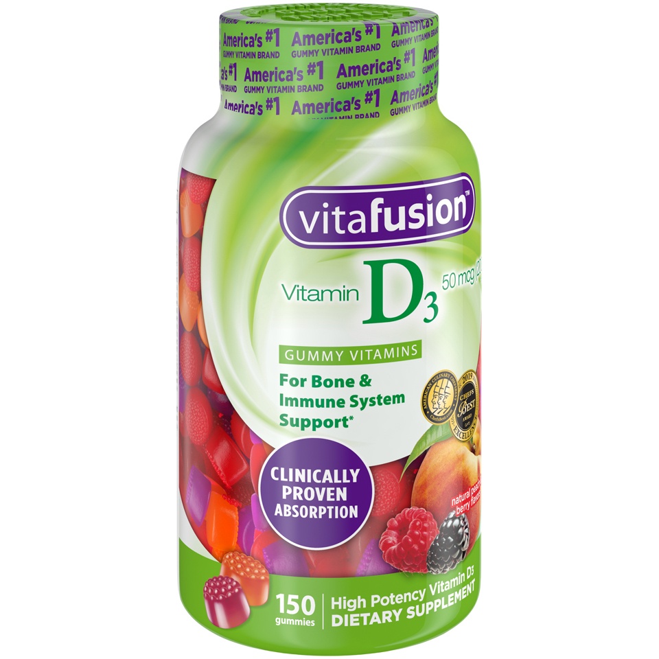 slide 2 of 3, vitafusion Vitamin D3 Adult Gummy Vitamins Dietary Supplement, 150 ct