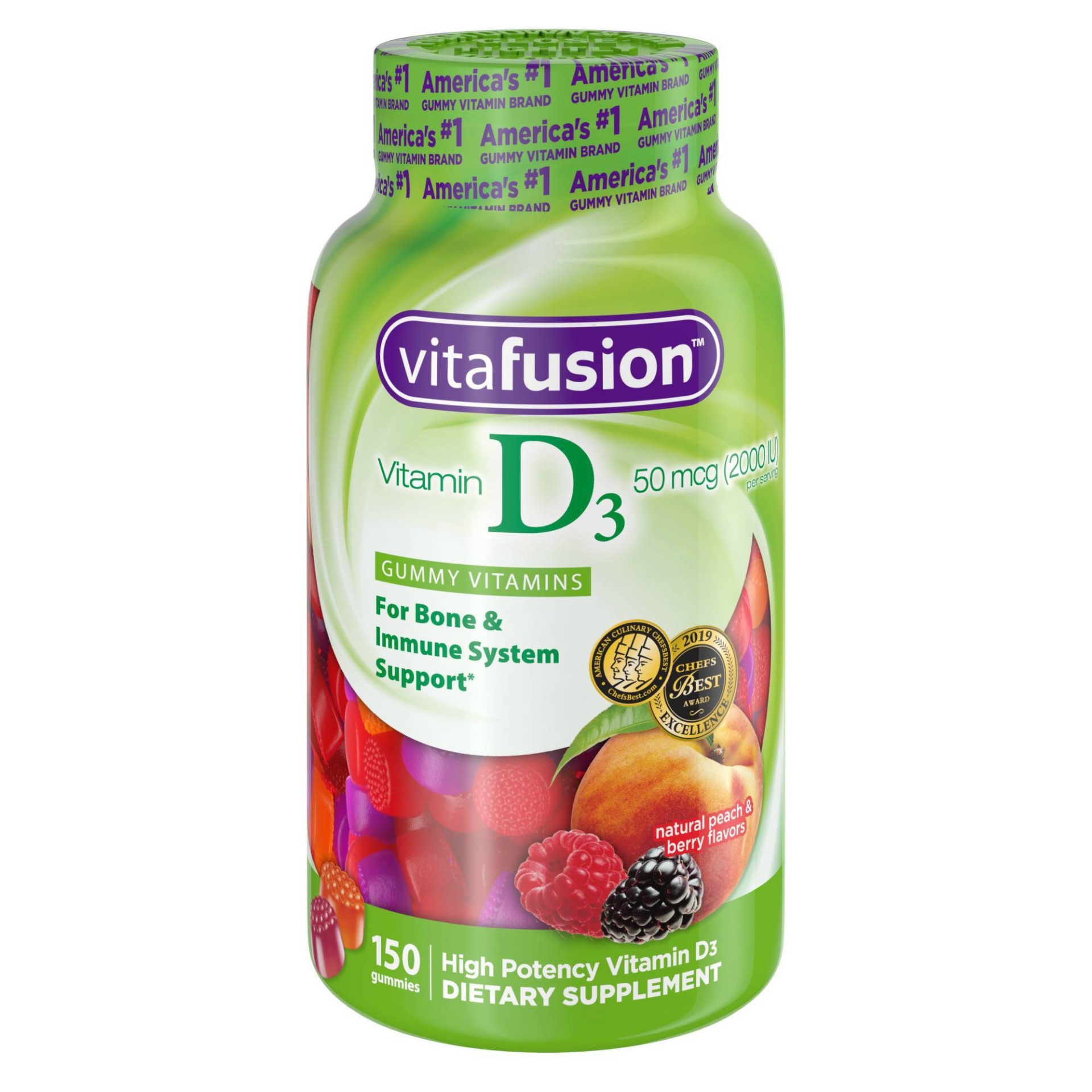 slide 1 of 3, vitafusion Vitamin D3 Adult Gummy Vitamins Dietary Supplement, 150 ct