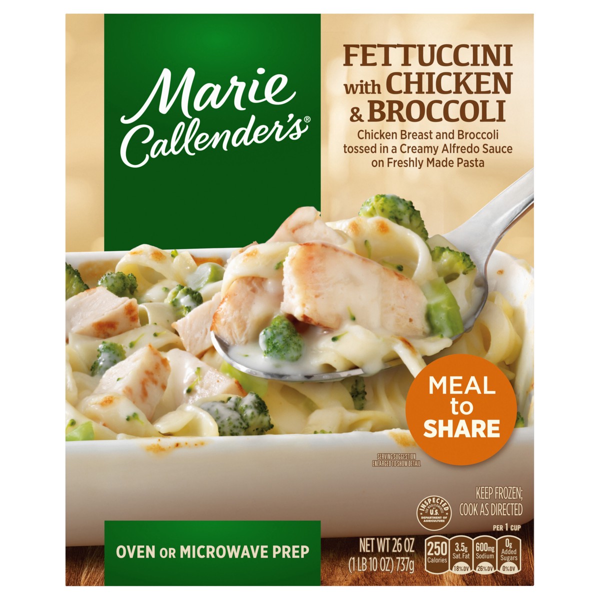 slide 2 of 2, Marie Callender's Marie Callender’s Fettuccini With Chicken and Broccoli Meal To Share, Frozen Meal, 26 oz., 26 oz