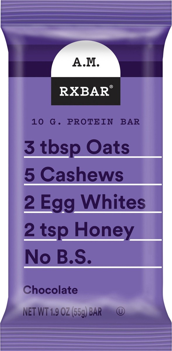 slide 6 of 13, RXBAR A.M. Protein Bar, Chocolate, Breakfast Snack, Paleo, Gluten Free, 1.9oz Pouch, 1 Pouch, 1.9 oz