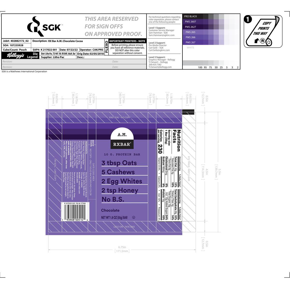 slide 13 of 13, RXBAR A.M. Protein Bar, Chocolate, Breakfast Snack, Paleo, Gluten Free, 1.9oz Pouch, 1 Pouch, 1.9 oz