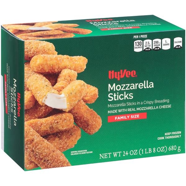 slide 1 of 1, Hy-vee Mozzarella Sticks In A Crispy Breading, 24 oz