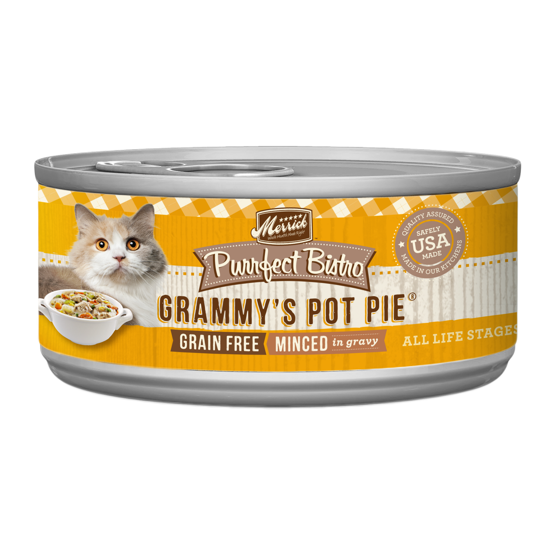 slide 1 of 4, Merrick Purrfect Bistro Grain Free Wet Cat Food Grammy's Pot Pie Minced in Gravy -  3 oz Can, 3 oz