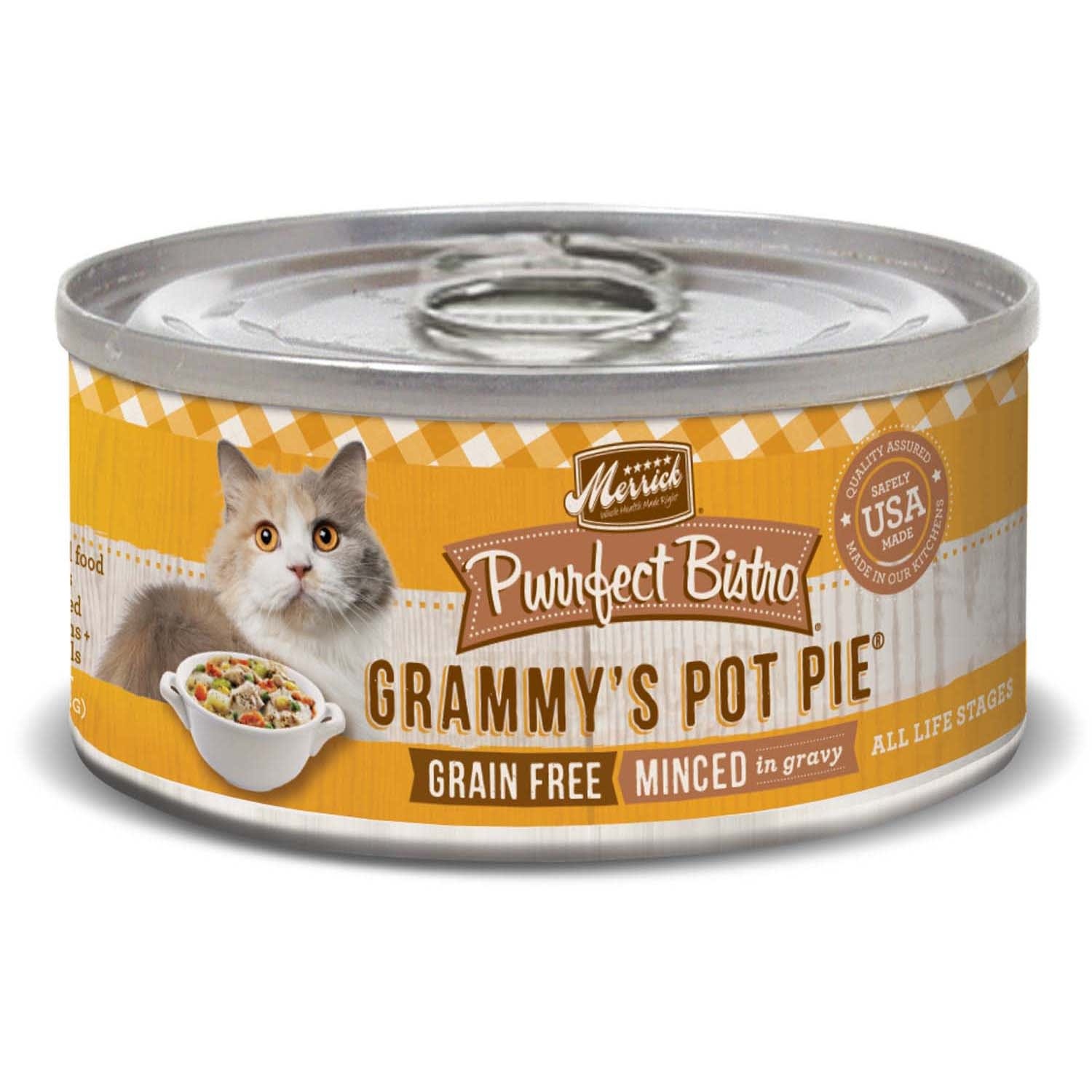 slide 1 of 1, Merrick Purrfect Bistro Grain Free Grammy's Pot Pie Canned Cat Food, 3 oz
