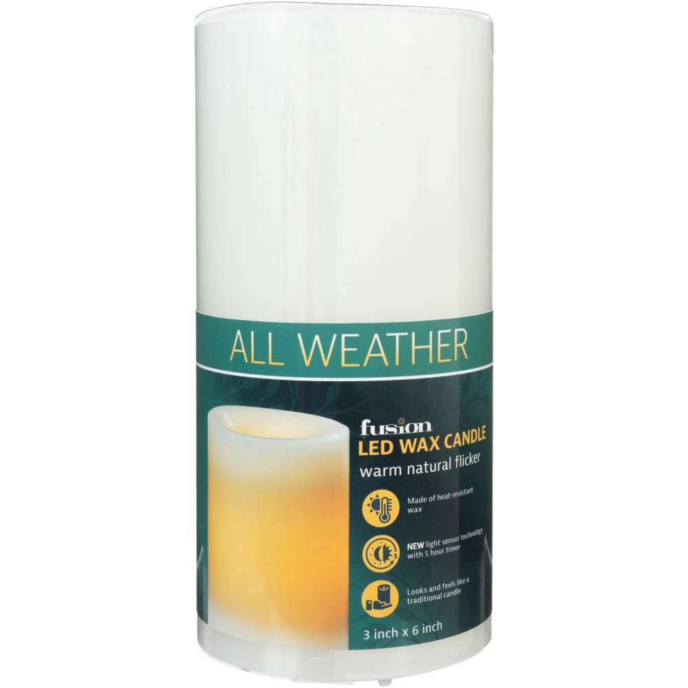 slide 5 of 6, Sterno Home Premier All-Weather Flameless Wax Led Candle - White, 3 in x 6 in