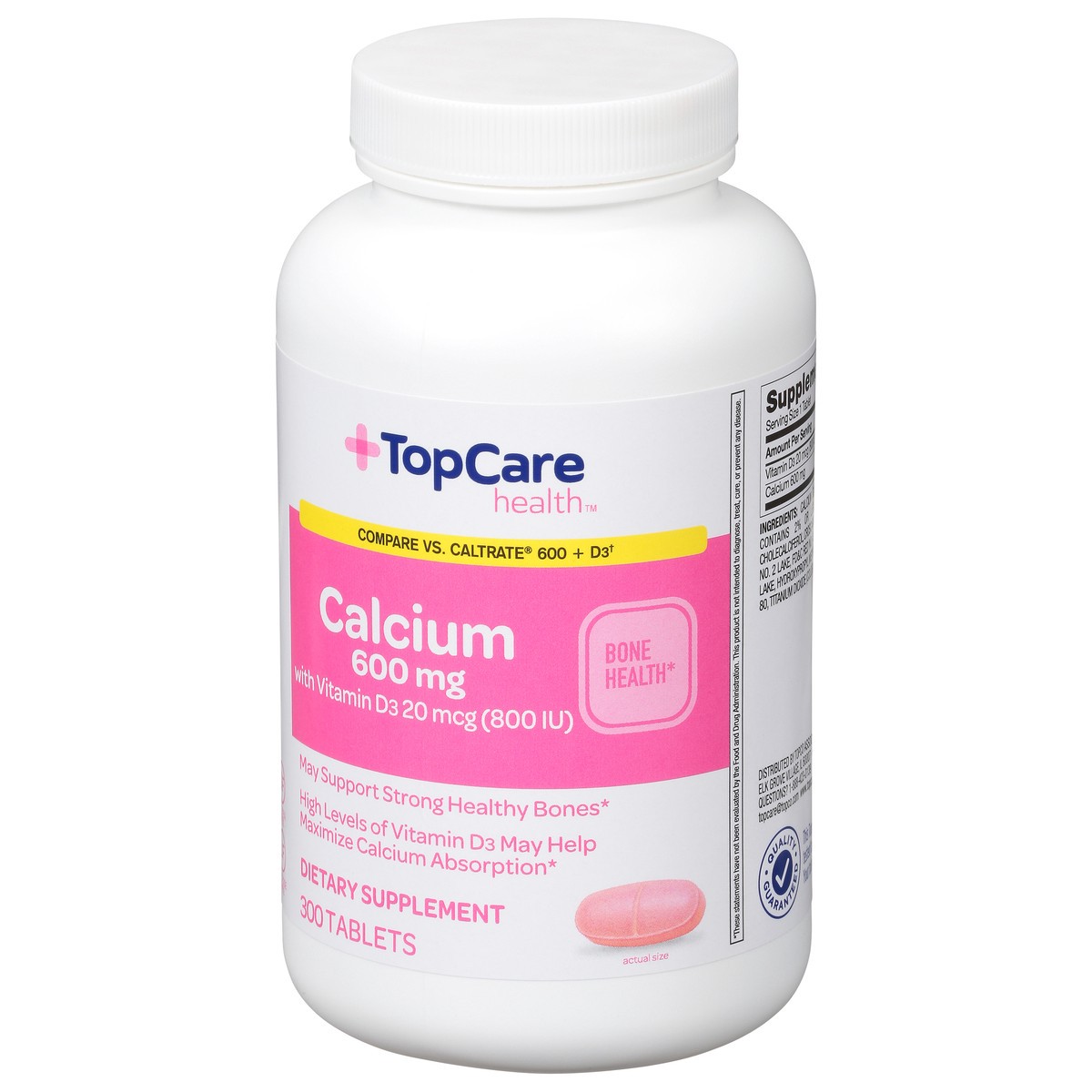 slide 3 of 14, TopCare Health 600 mg Calcium with Vitamin D3 300 Tablets, 300 ct