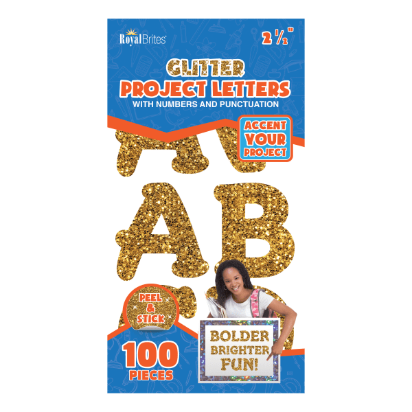 slide 1 of 1, Royal Brites Peel & Stick Project Letters, 2-1/2'', Gold Glitter, Set Of 100 Letters, 1 ct