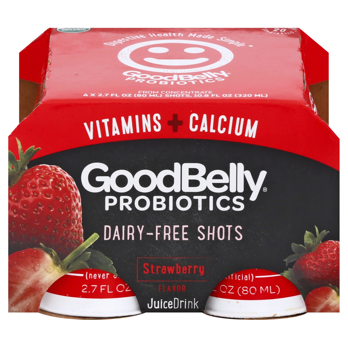 slide 1 of 13, GoodBelly Dairy-Free Shot Strawberry Flavor Shots 4 ea, 4 ct; 2.7 fl oz