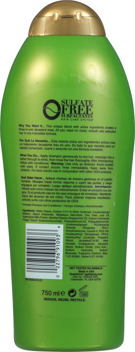 slide 5 of 9, OGX Hydrating + Tea Tree Mint Shampoo, Nourishing & Invigorating Scalp Shampoo with Tea Tree & Peppermint Oil & Milk Proteins, Paraben-Free, Sulfate-Free Surfactants, 25.4 Fl Oz, 750 ml