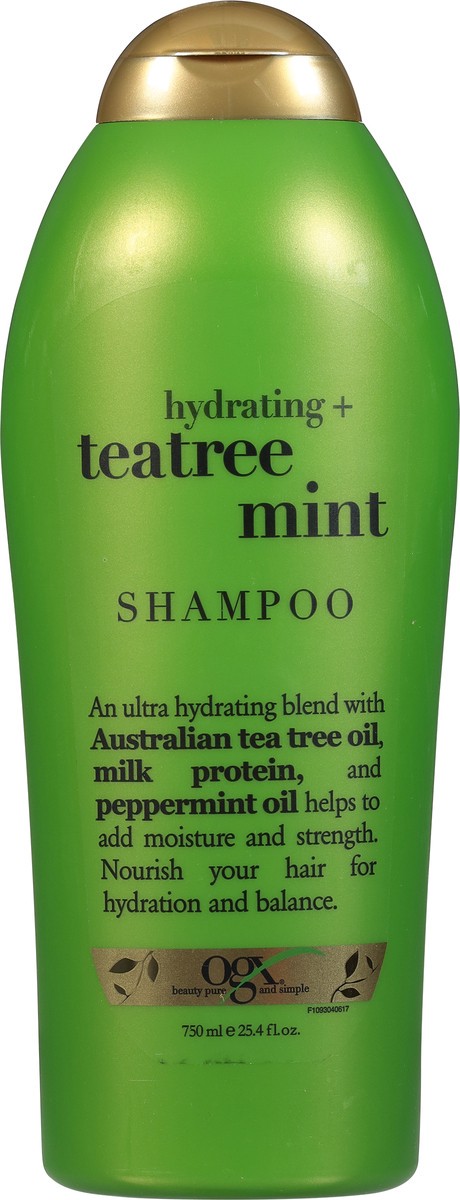 slide 6 of 9, OGX Hydrating + Tea Tree Mint Shampoo, Nourishing & Invigorating Scalp Shampoo with Tea Tree & Peppermint Oil & Milk Proteins, Paraben-Free, Sulfate-Free Surfactants, 25.4 Fl Oz, 750 ml