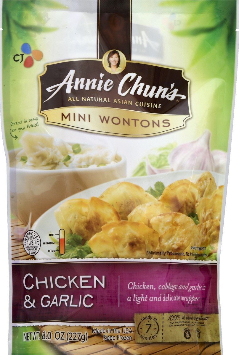 slide 2 of 2, Annie Chun's Wontons, Mini, Chicken & Garlic, 8 Ounce, 8 oz