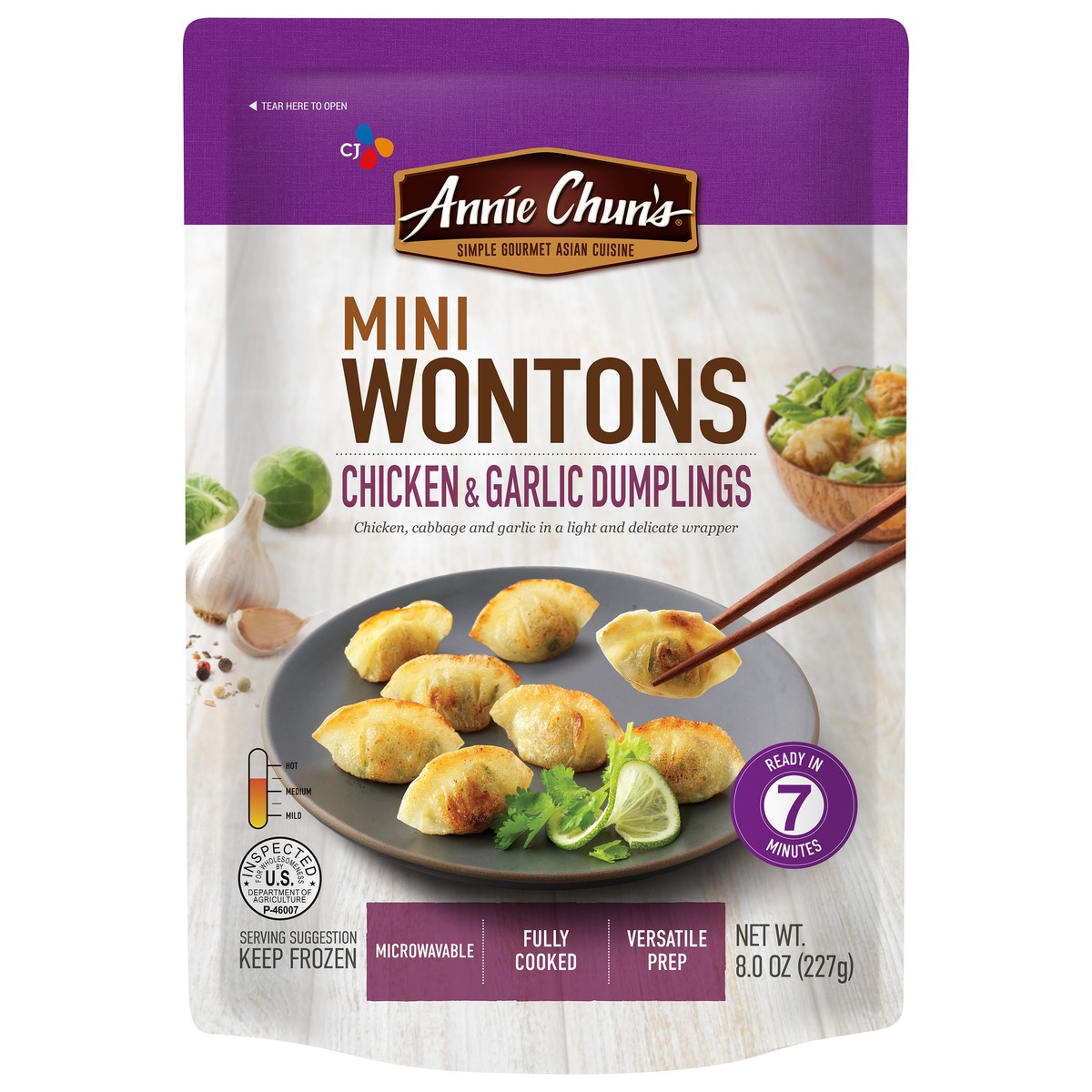 slide 1 of 2, Annie Chun's Wontons, Mini, Chicken & Garlic, 8 Ounce, 8 oz