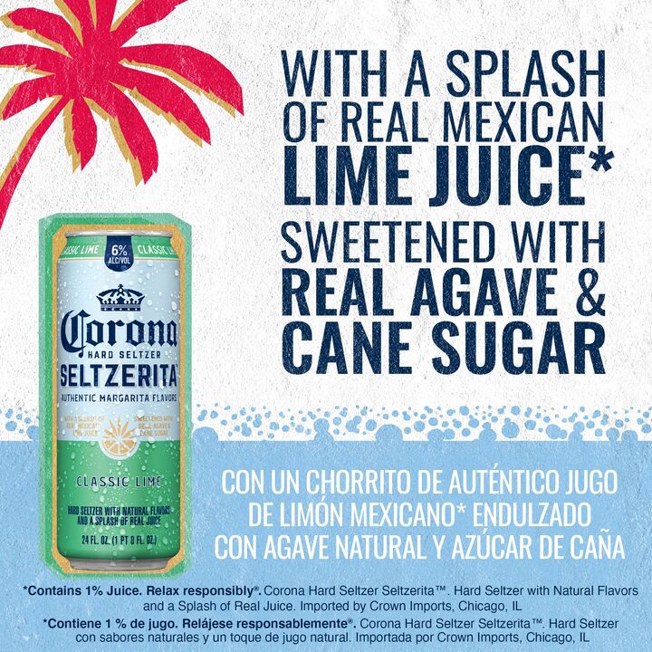 slide 5 of 6, Corona Hard Seltzer Seltzerita Gluten Free Classic Lime Spiked Sparkling Water, 24 fl oz Can, 6.0% ABV, 24 oz