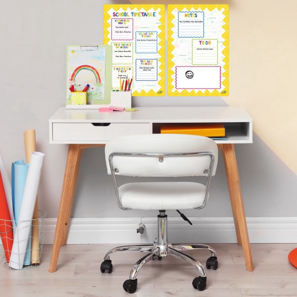 slide 2 of 5, Crayola Peel & Stick Dry-Erase Decals, School Timetable + Memo Sheet, 17-1/2"" x 23-1/2"", Set Of 2 Decals, 1 ct