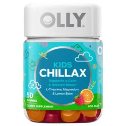 OLLY Kids Chillax Gummy, For a Calm and Relaxed Mood*, Magnesium, L-Theanine, Lemon Balm Extract, Chewable Supplement, Sherbet Flavored, 25 Day Supply - 50 Count (Packaging May Vary)