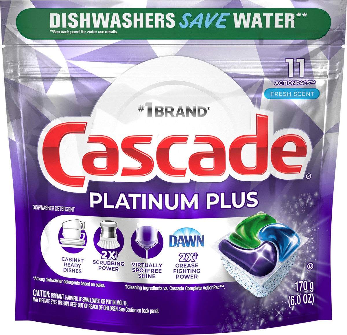 slide 3 of 3, Cascade Platinum Plus Dishwasher Pods, Dish Detergent ActionPacs, Fresh, 11 Count, 11 ct
