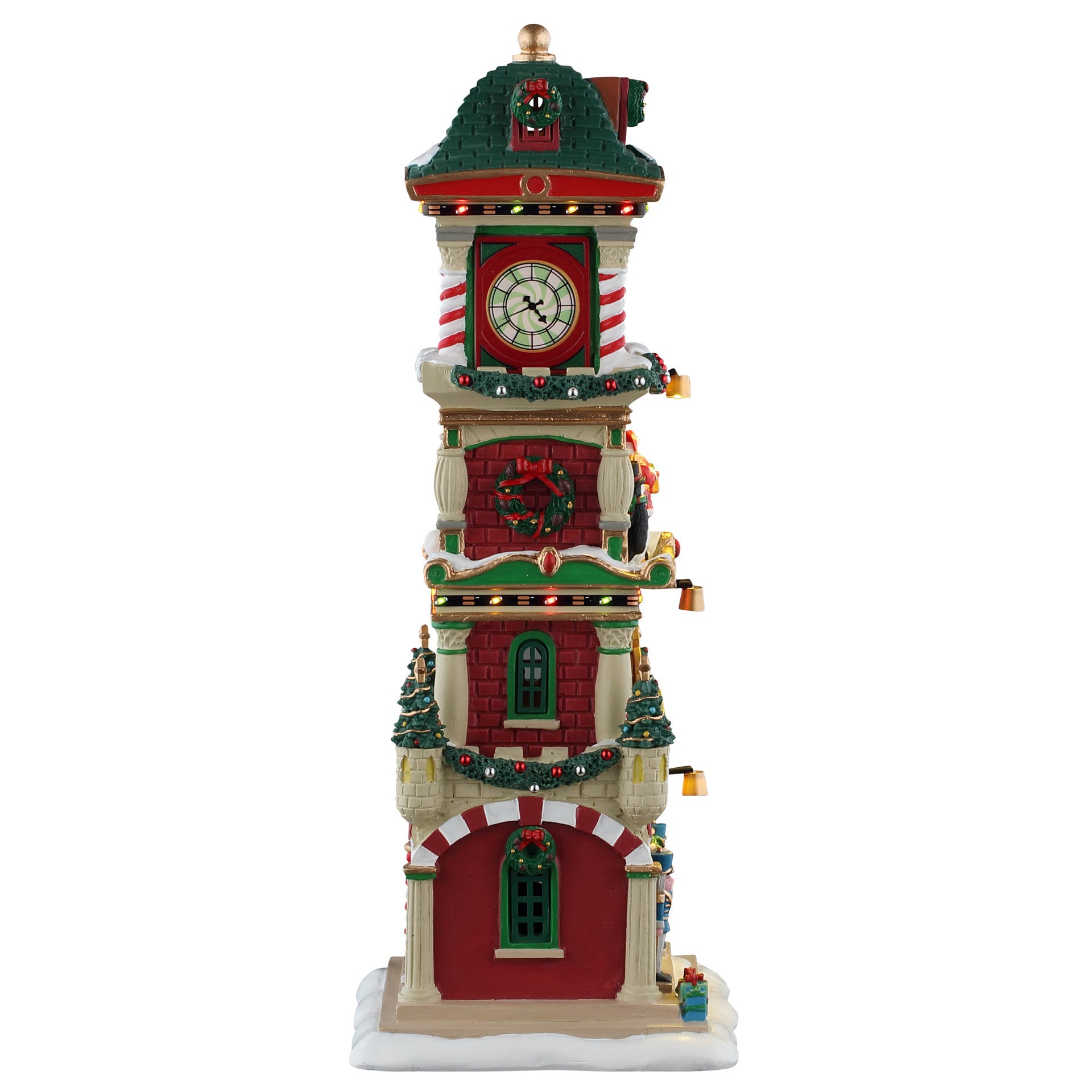 slide 3 of 3, Lemax Santa's Wonderland The Village Square Clock Tower, 11.34 in x 5.39 in x 4.37 in