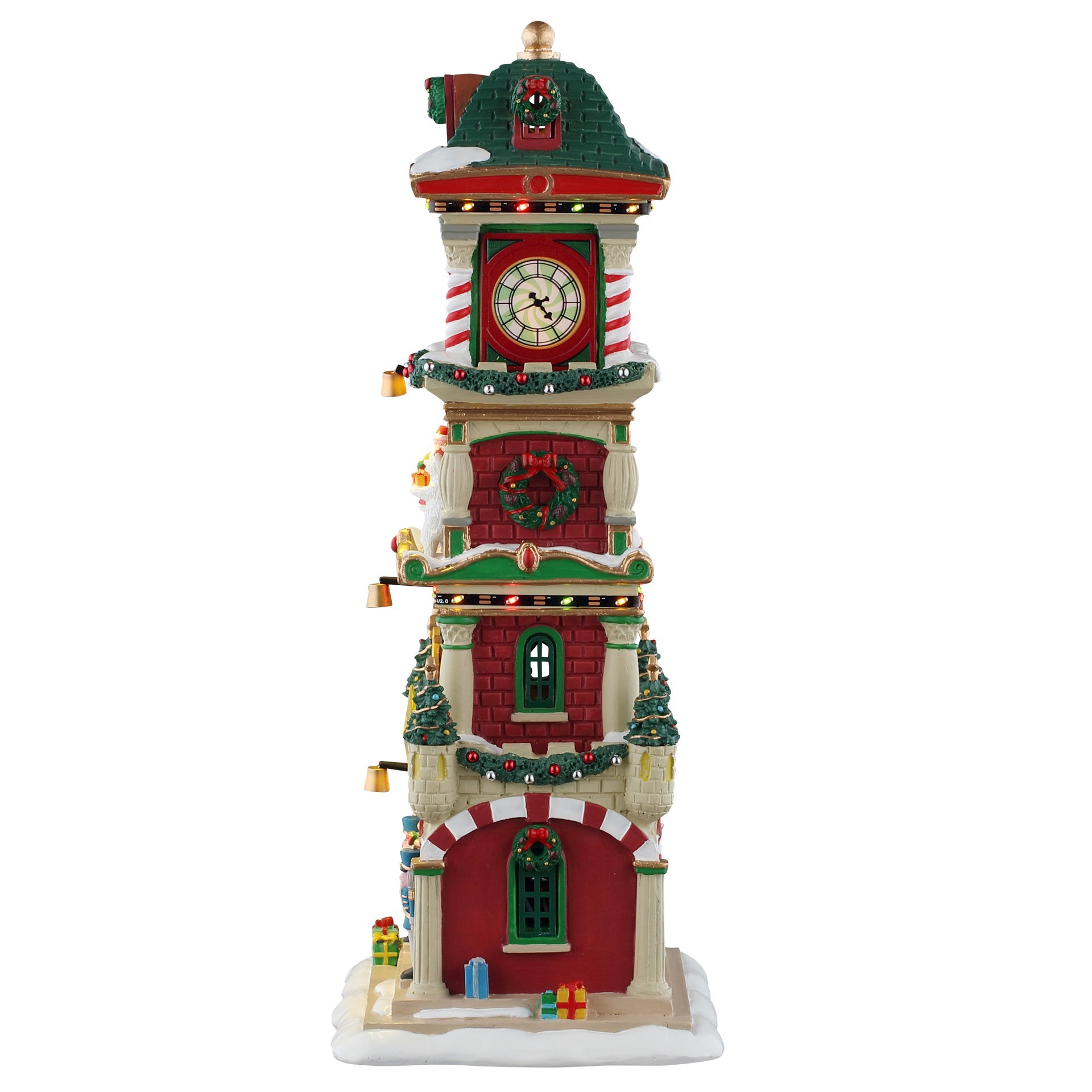 slide 2 of 3, Lemax Santa's Wonderland The Village Square Clock Tower, 11.34 in x 5.39 in x 4.37 in