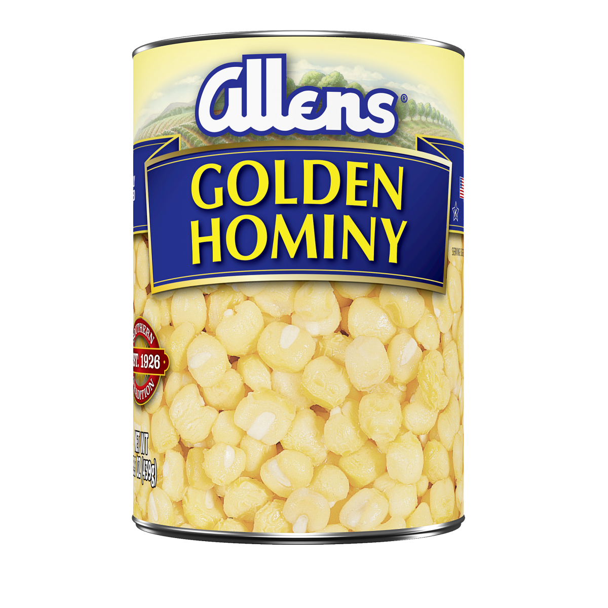 slide 1 of 17, Allen's Golden Hominy, 15.5 oz