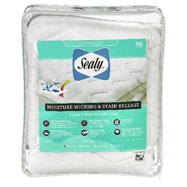 slide 1 of 1, Sealy Moisture Wicking & Stain Release Queen Mattress Pad, Twin Size