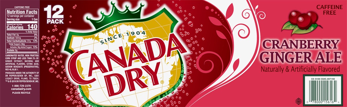slide 7 of 9, Canada Dry Cranberry Ginger Ale 12 Pack, 12 ct; 12 oz