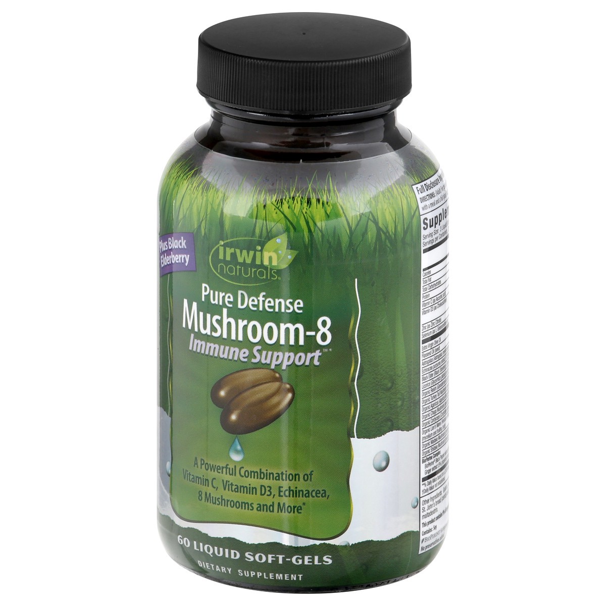 slide 3 of 9, Irwin Naturals Immune Support Liquid Soft-Gels Pure Defense Black Elderberry Mushroom-8 60 ea, 60 ct