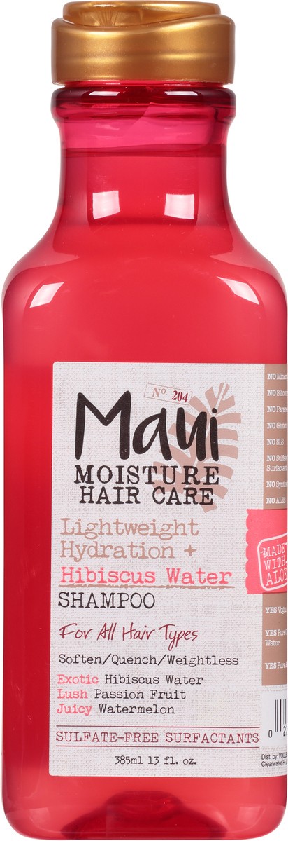 slide 8 of 9, Maui Moisture Lightweight Hydration + Hibiscus Water Shampoo, Moisturizing Aloe Vera Shampoo Softens Curly Hair, Vegan & Sulfate-Free Surfactants, 13 Fl Oz, 385 ml