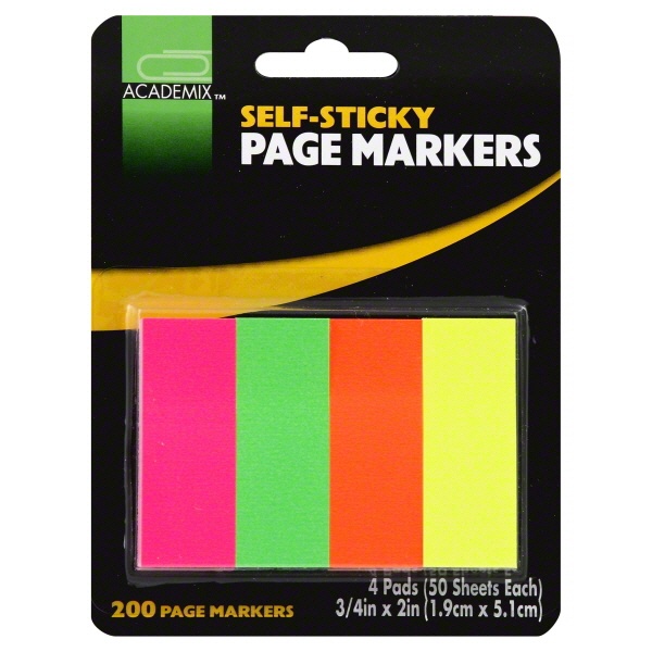 slide 1 of 1, Academix Sticky Notes Page Marker Neon, 200 ct