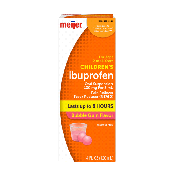 slide 1 of 1, Meijer Ibuprofen Child Bubblegum Suspension 100mg, 4 fl oz