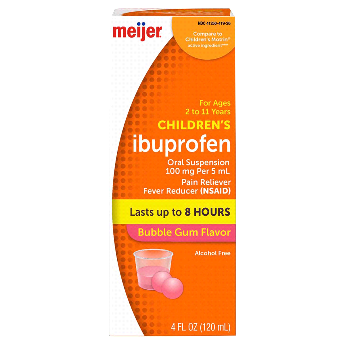 slide 1 of 29, Meijer Children's Ibuprofen Oral Suspension, Bubble Gum, 100 mg, 4 oz