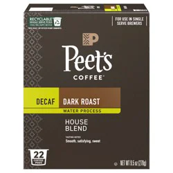 Peet's Coffee, Decaffeinated House Blend Dark Roast Coffee Pods - 22ct Carton