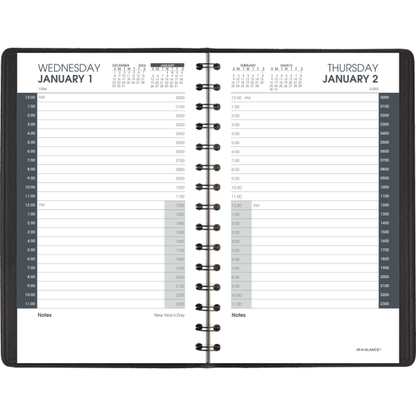 slide 2 of 3, 2025 At-A-Glance 24-Hour Daily Appointment Book Planner, 5"" X 8"", Black, January To December, 7020305, 1 ct