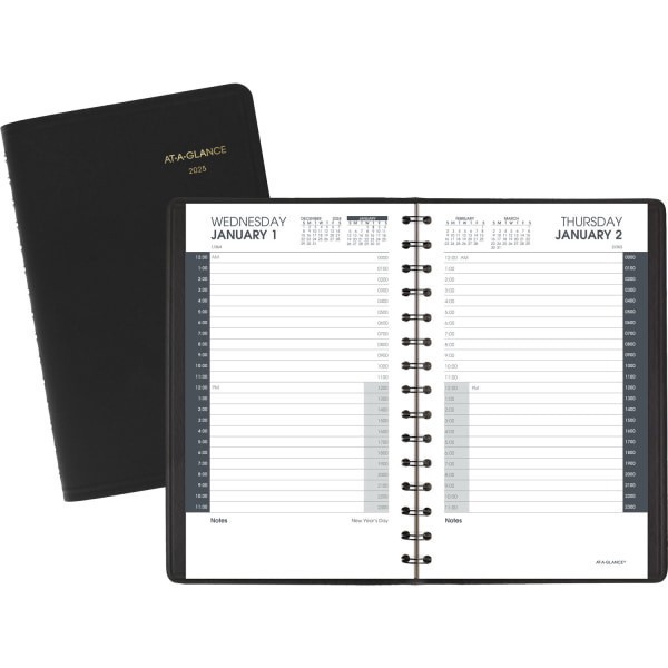 slide 3 of 3, 2025 At-A-Glance 24-Hour Daily Appointment Book Planner, 5"" X 8"", Black, January To December, 7020305, 1 ct