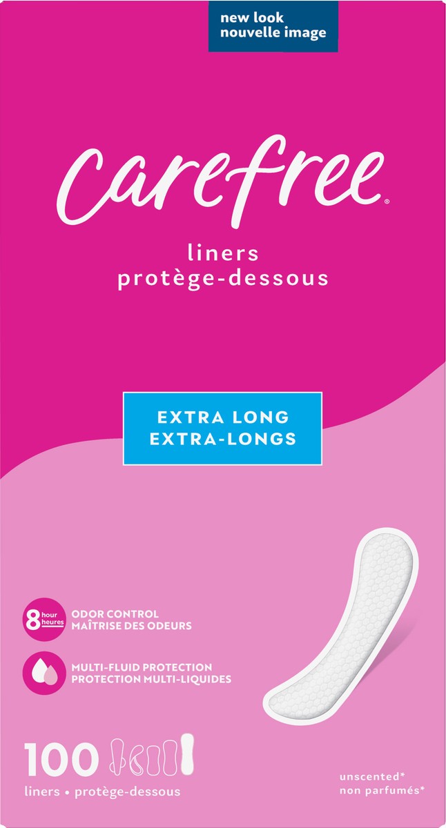 slide 4 of 7, Carefree Panty Liners Extra Long Extra Heavy Super Absorbency Unscented, 100 ct