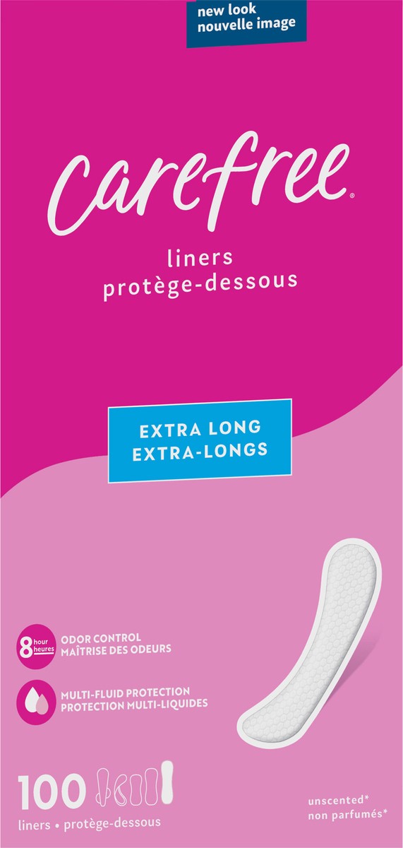 slide 5 of 7, Carefree Panty Liners Extra Long Extra Heavy Super Absorbency Unscented, 100 ct